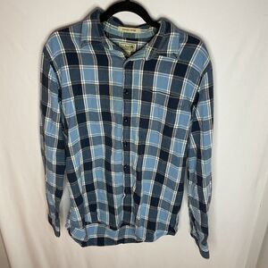 LL Bean Shirt Mens Medium Blue Long Sleeve Plaid Flannel Slightly Fitted